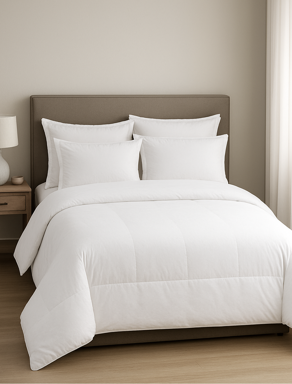 طقم لحاف فاخر من القطن الخالص 100%، مكون من 7 قطع، مقاس كينج مزدوج - مفروشات سرير بيضاء فاخرة