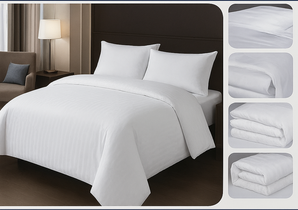 طقم لحاف فندقي فاخر مكون من 5 قطع، مقاس كينج مزدوج - مفروشات بيضاء فاخرة